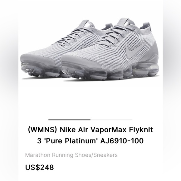 Nike Air VaporMax Flyknit 3 'Pure Platinum' AJ6910-100 |Size 6 - Picture 4 of 12